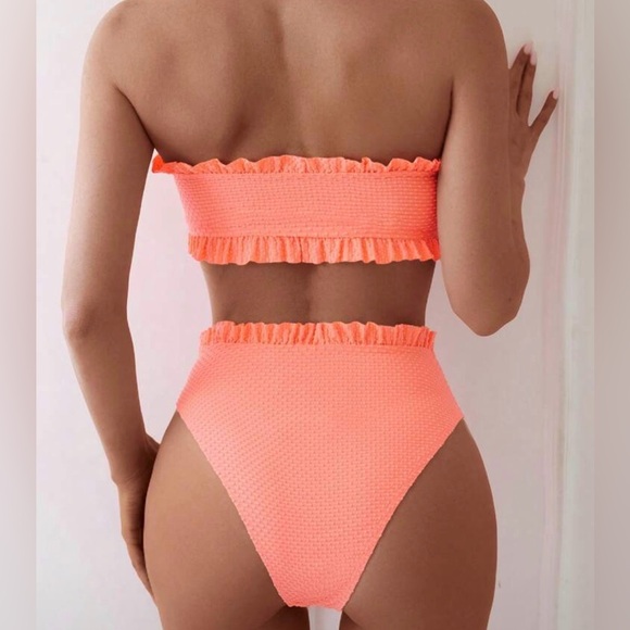 Coral Textured Ruffle Bikini Set - Picture 2 of 6